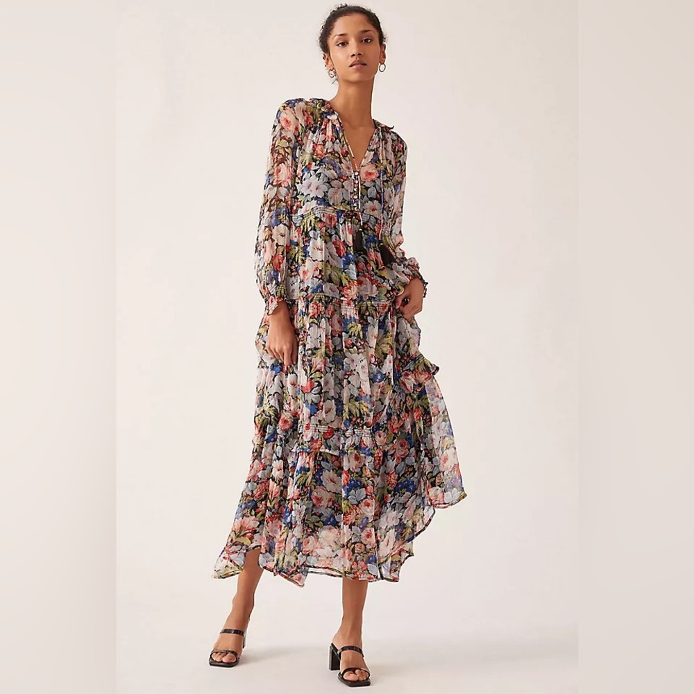Anthropologie Floral Maxi Dress in Black Multi